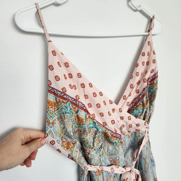 Free People Boho Wide Leg Jumpsuit 4 Retro Cottage Farmhouse Vacation Summer - Picture 3 of 8